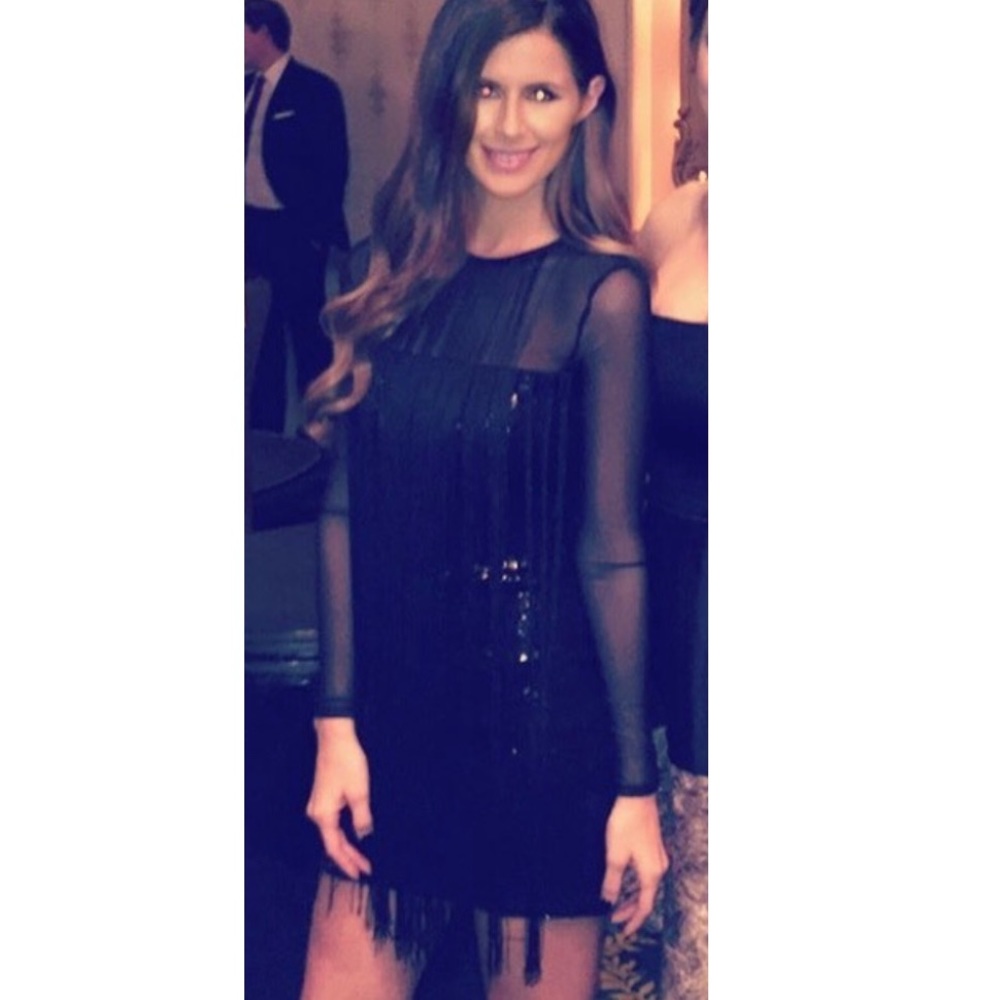 Black mesh sequin fringe dress